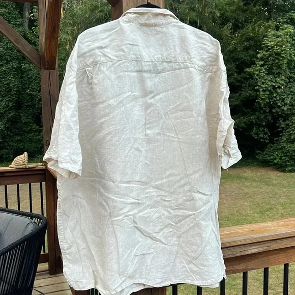 Tommy Bahama Cream Linen embroidered floral button down shirt XXL - Picture 5 of 6